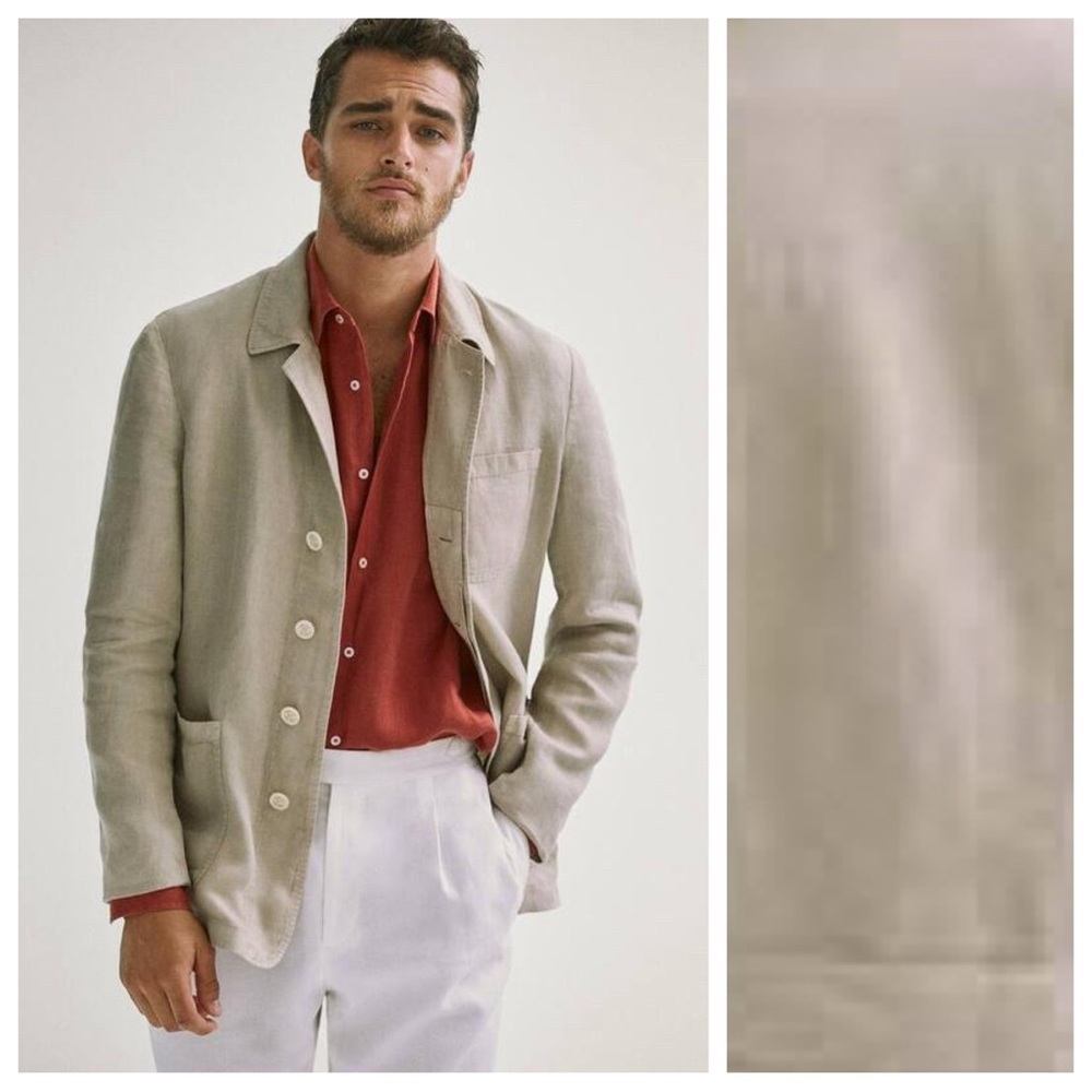 Massimo Dutti Beige Lightweight Shirt Jacket with Rust Red Shirt